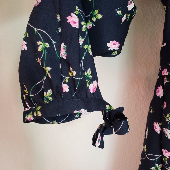 Juicy Couture Floral A-Line Long-Sleeve Mini Dress Navy Women's 8 - Picture 3 of 16